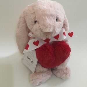 NEW Plush Bunny Soft Baby Toy Pink with Red Heart Valentines Theme | Snug